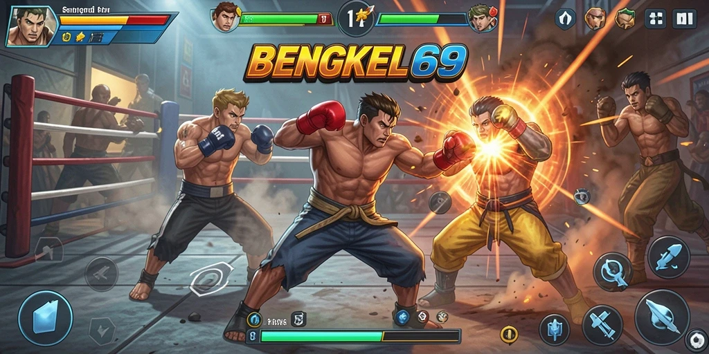 Tampilan seru pertarungan di BENGKEL69 dengan karakter unik.