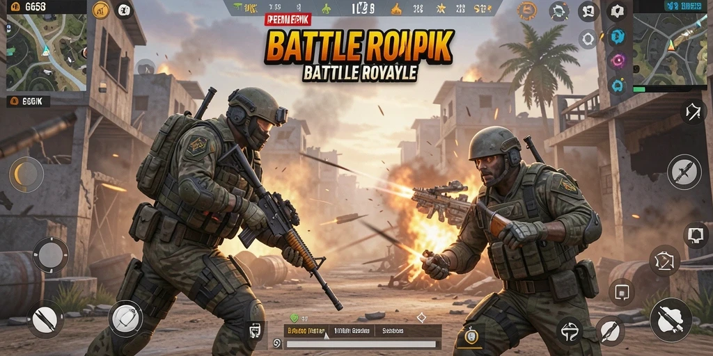 Tampilan utama gameplay G668 dengan aksi Battle Royale yang mendebarkan.