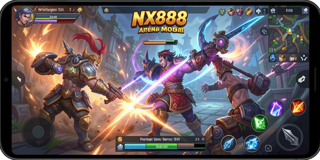 Menampilkan aksi seru gameplay MOBA dari NX888.