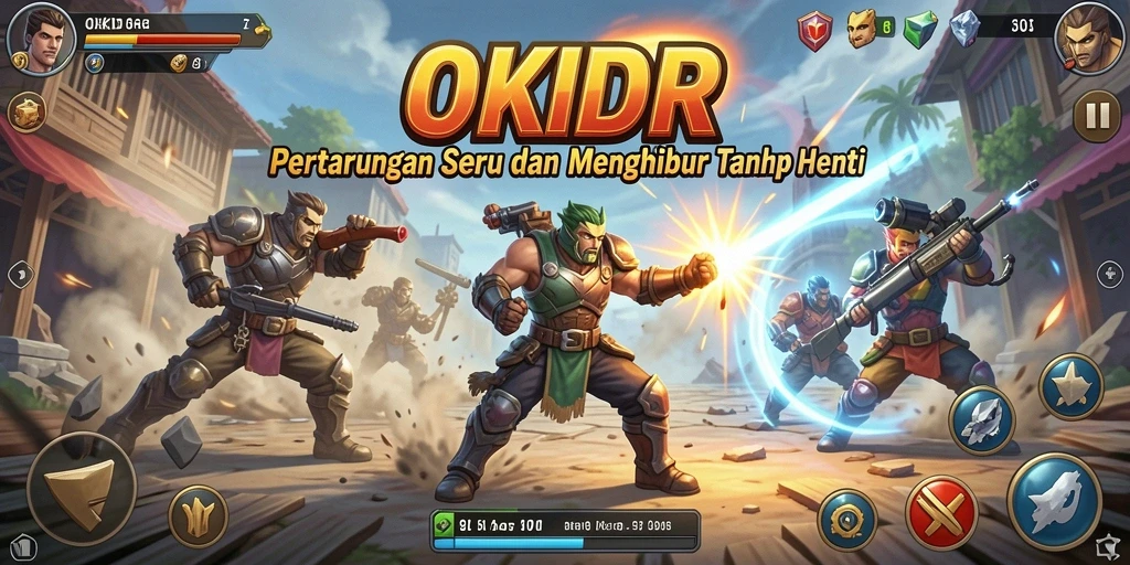 Screenshot <strong>OKIDR</strong> menampilkan pertarungan karakter yang intens dan dinamis.