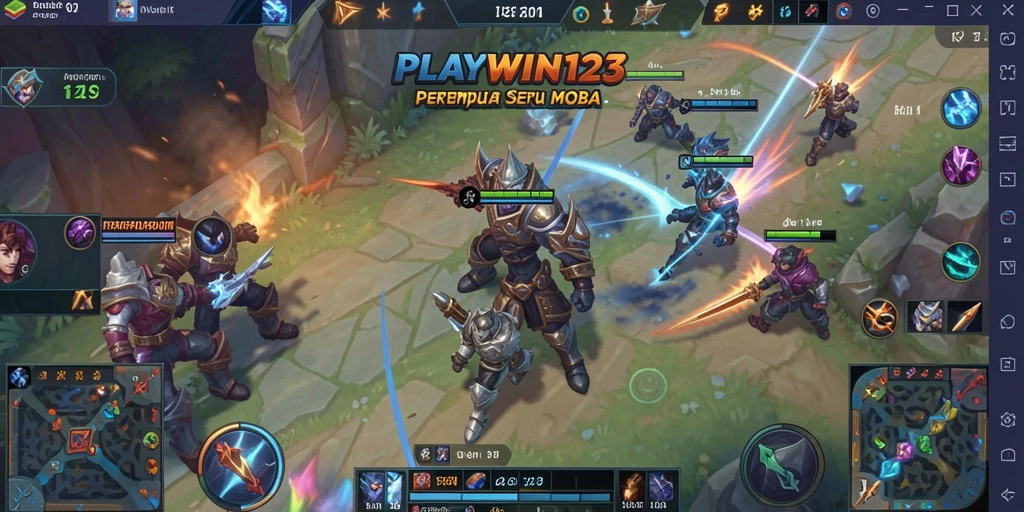 Screenshot gameplay PLAYWIN123 dengan aksi MOBA yang intens.