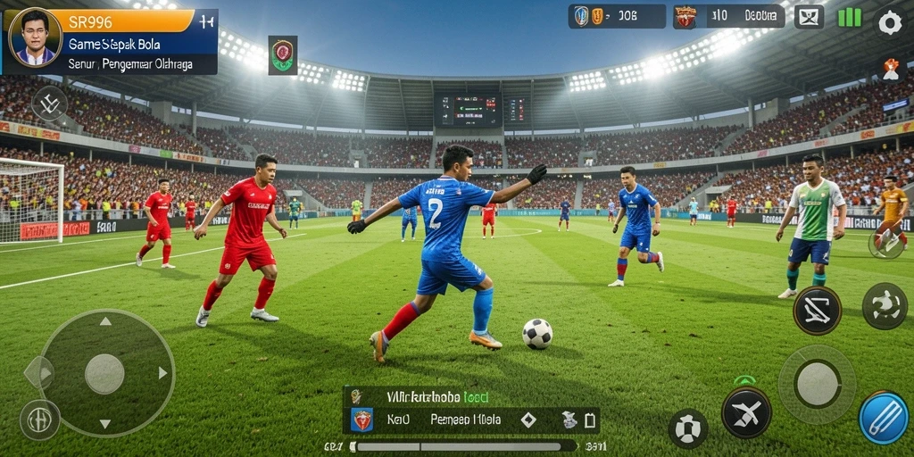 Tampilan gameplay SR996 dengan aksi seru sepak bola.
